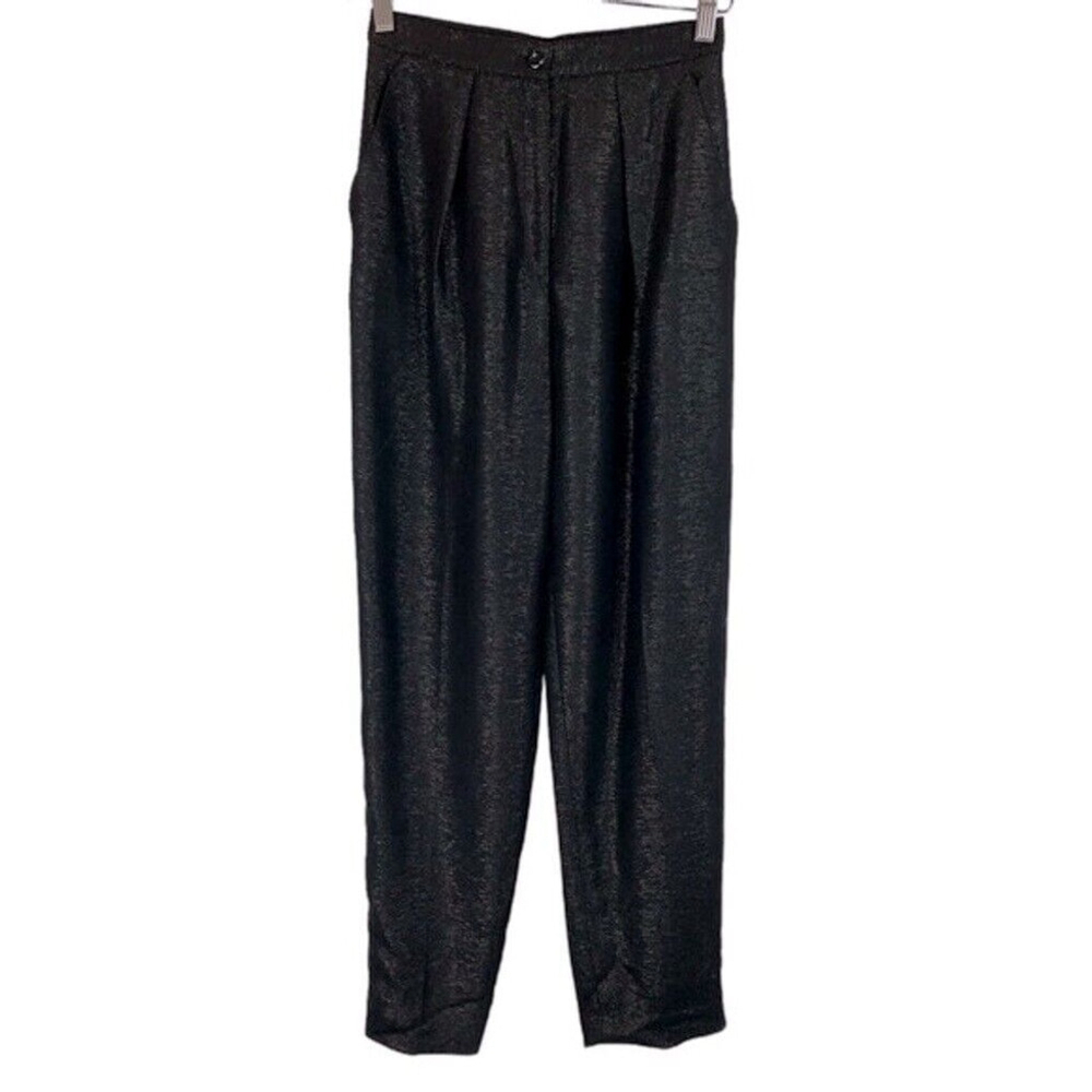 NWT Vintage Jones New York Black Metallic Pleated 80s Hi-Rise Barrel Dress Pants